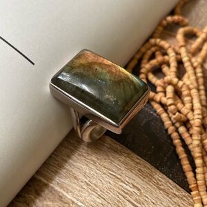 “BOHO” 925 Sterling Silver Natural Labradorite Statement Ring OS